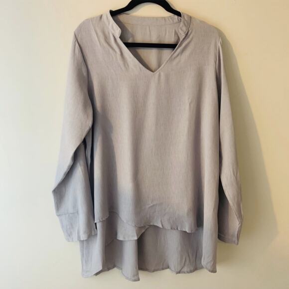 Abigail Asymmetric Hemline Roll Tab Sleeve Blouse - Picture 5 of 7